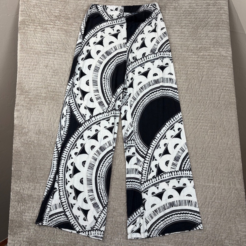 Trina Turk Womens Small Black‎ White Geometric Mandala Wide Leg Palazzo Pants